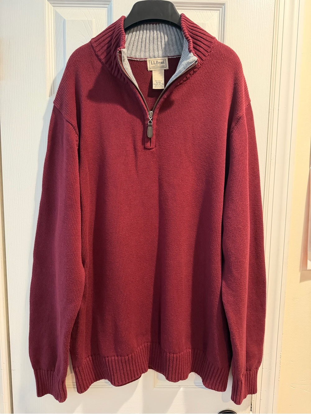 L.L.Bean Burgundy Cotton 1/4 Zip Mock Neck Sweater XL